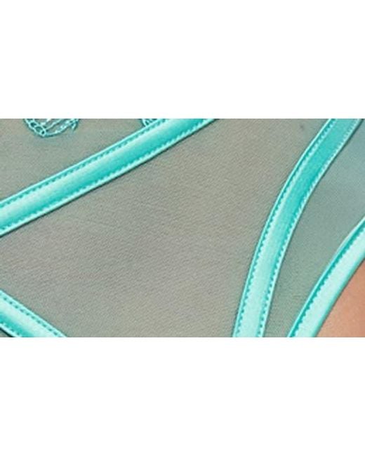 ROMA CONFIDENTIAL Blue Butterfly Bliss Embroidered Mesh Underwire Bra, Garter Belt & G-String Set