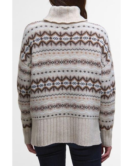 Barbour Gray Helen Fair Isle Wool Blend Turtleneck Tunic Sweater