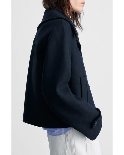 Mango Blue Wool Blend Crop Jacket
