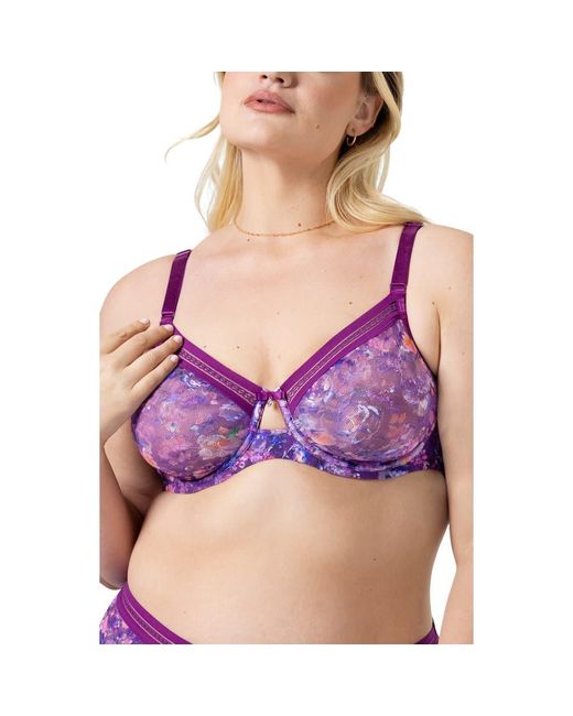Curvy Couture Purple Print Underwire Unlined Bra