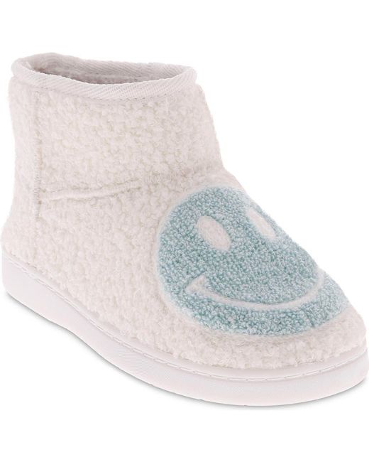 MIA Blue Chill Smiley Faux Shearling Bootie Slipper