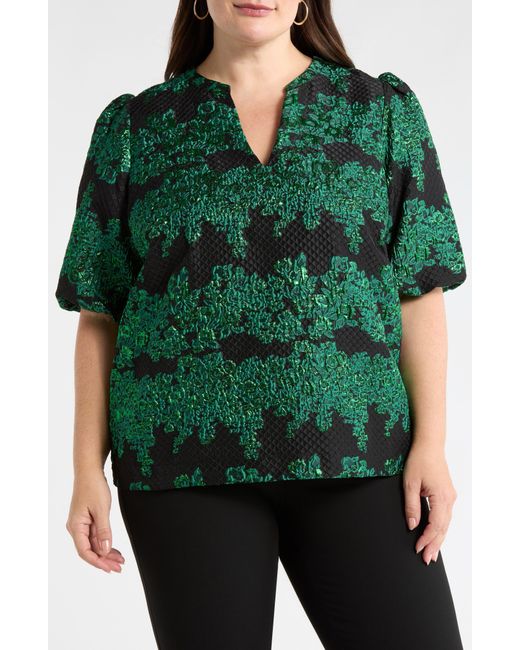 Sugarlips Green Elyna Jacquard Tavia Split Neck Top
