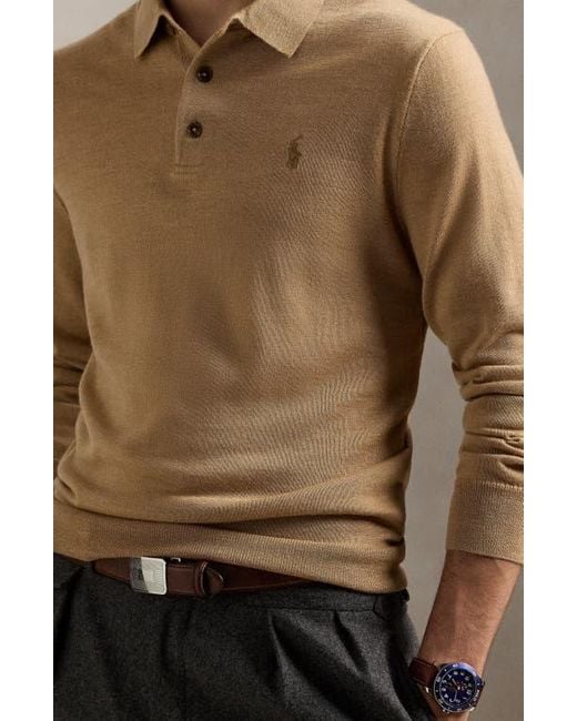 Polo Ralph Lauren Black Long Sleeve Wool Polo Sweater for men