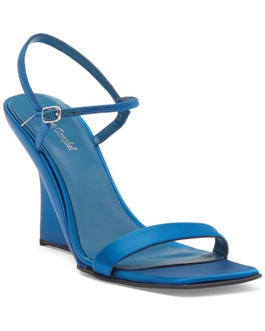 Jeffrey Campbell Blue Kassandra Satin Ankle Strap Wedge Sandal