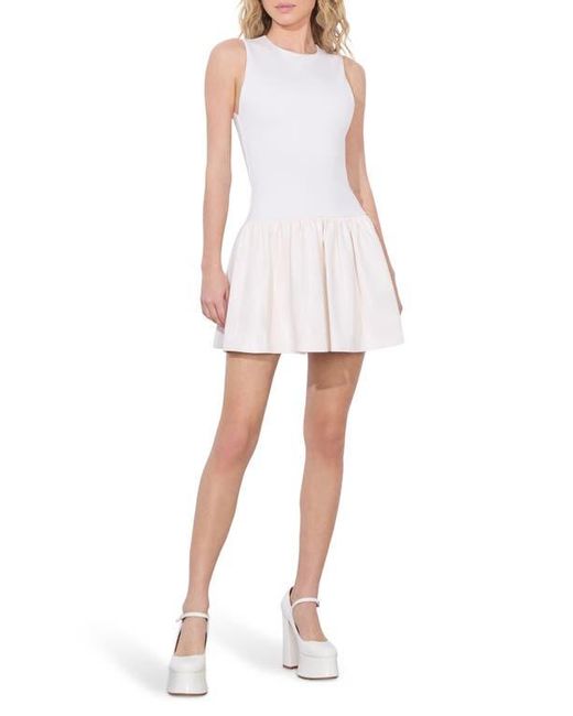 Alice + Olivia White Ella Mixed Media Faux Leather Minidress