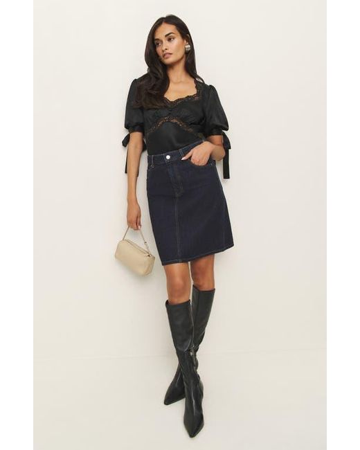 Reformation Black Dolly Lace Trim Silk Charmeuse Top