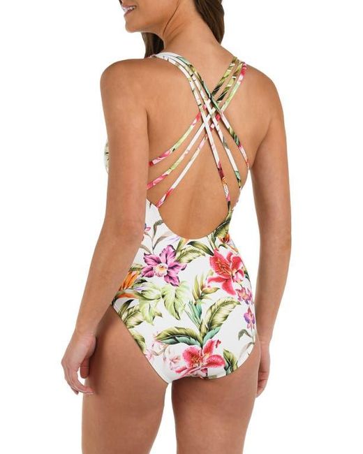 La Blanca Red Polynesian Plunge One-Piece Swimsuit