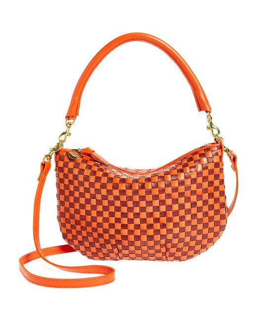 Clare V. Orange Petit Moyen Woven Leather Messenger Bag