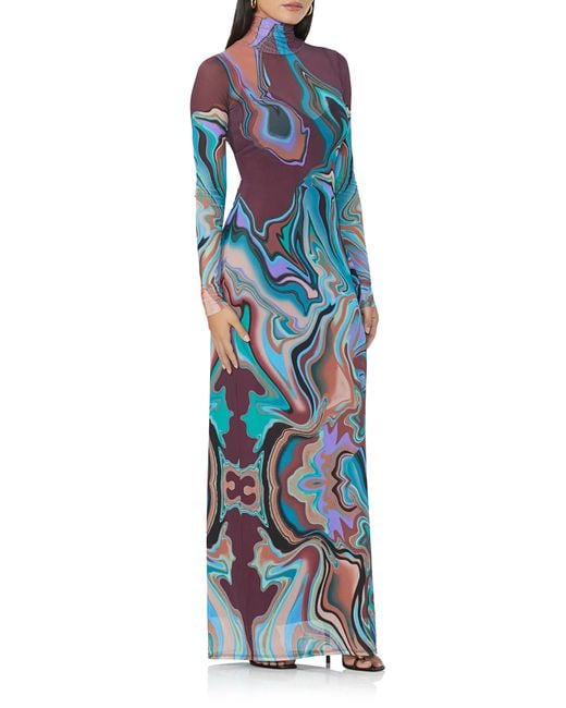 AFRM Blue Billie Turtleneck Long Sleeve Maxi Dress