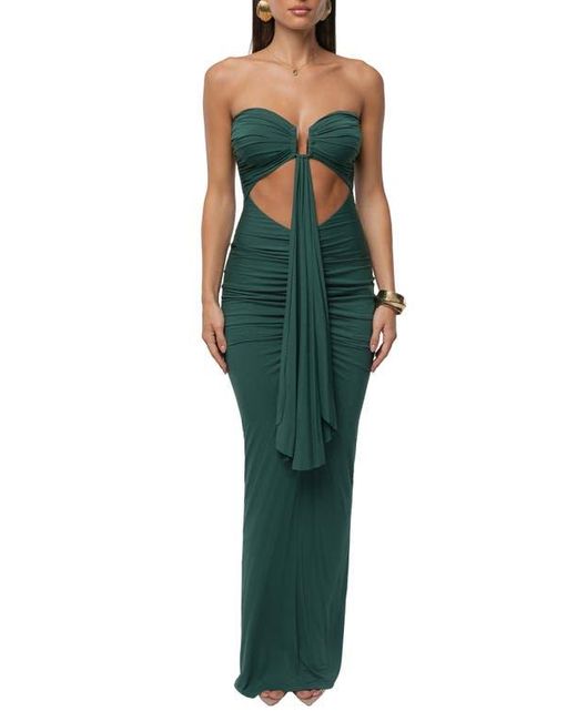 JLUXLABEL Women's Green Drape Cutout Strapless Body-Con Maxi Cocktail Dress