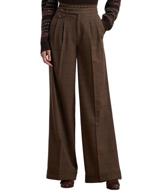 Ralph Lauren Check Wool Wide Leg Pants in Brown | Lyst
