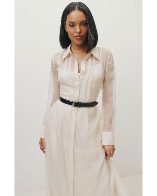 Reformation Natural Andria Belted Long Sleeve Shirtdress