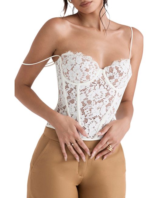 House Of Cb White Mila Floral Lace Underwire Corset Camisole
