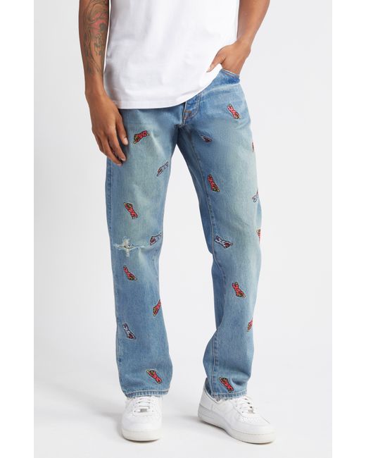 ICECREAM Blue All Caps Embroidered Straight Leg Jeans for men