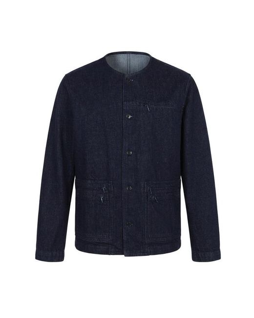 Modenaire Blue Collarless Button Front Utility Pocket Jacket
