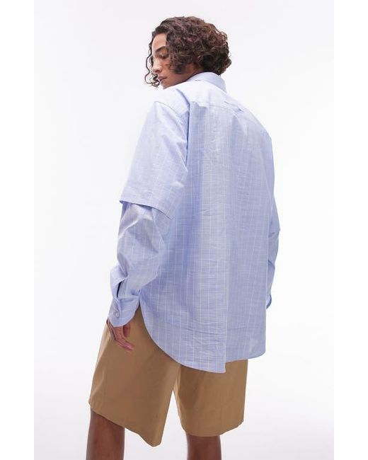 TOPMAN Oversize Stripe Double Sleeve Button Up Shirt in Blue for Men Lyst