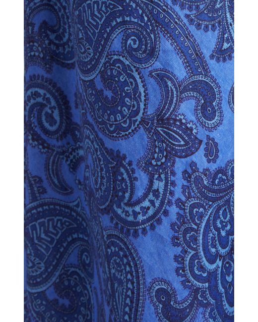 Zimmermann Blue Ottie Paisley Long Sleeve Open Back Linen Maxi Dress