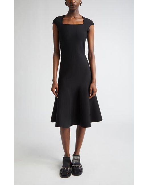 McQueen Square Neck Fit & Flare Dress in Black | Lyst