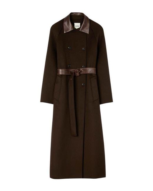 Sandro Black Long Wool And Leather Coat