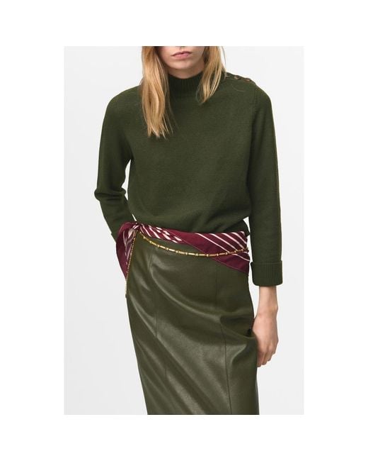 Mango Green Shoulder Button Mock Neck Sweater