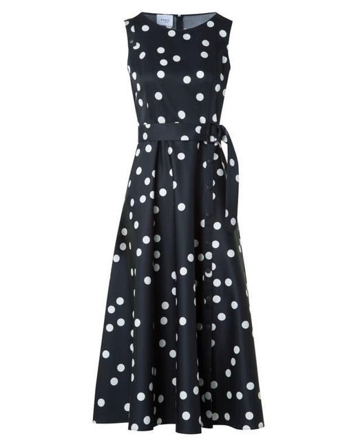 Akris Punto Black Polka Dot Sleeveless Belted Midi Dress