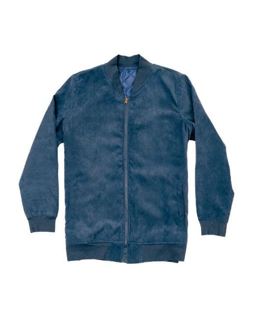 Dapper Boi Blue Microfiber Suede Bomber Jacket for men
