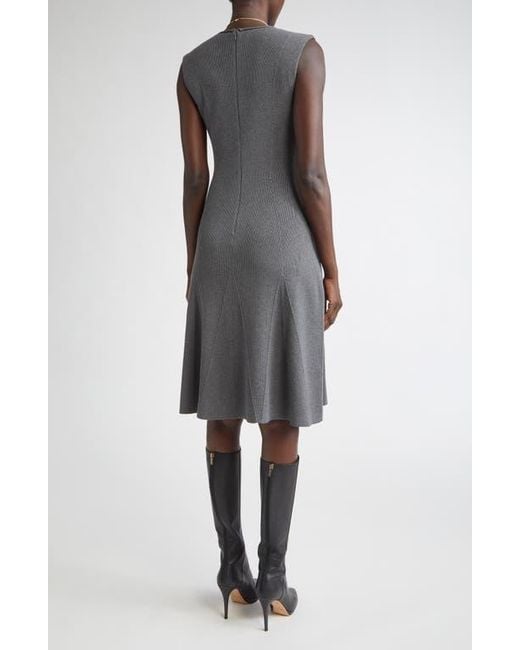 St. John Black Sleeveless Engineered Godet Fit & Flare Dress