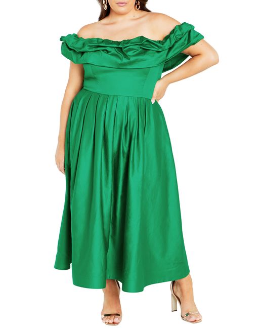 City Chic Green Mayah Off The Shoulder Maxi Dress