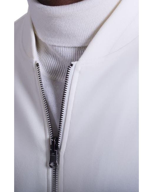 Bugatchi White Soft Touch Knit Reversible Bomber Jacket for men