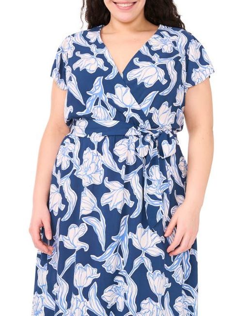 Cece Blue Floral Faux Wrap Maxi Dress