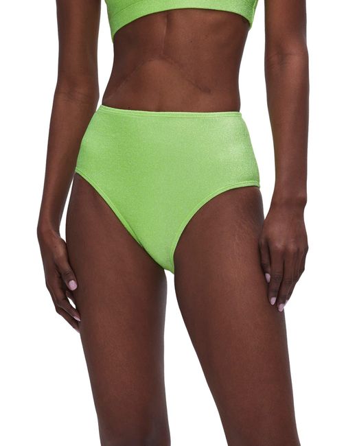 GOOD AMERICAN Green Sparkle Metallic High Waist Bikini Bottoms