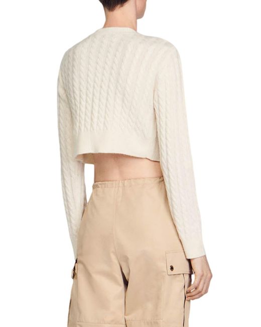Sandro Natural Elina Cable Stitch Wool Blend Crop Cardigan