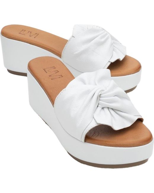 Forever & Always Shoes White Syndra Bow Wedge Leather Sandal