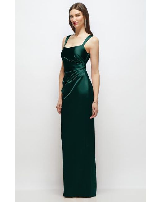 After Six Green Square Neck Satin Charmeuse Column Gown