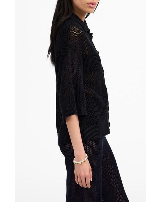 Madewell Black Open Stitch Button Front Cardigan