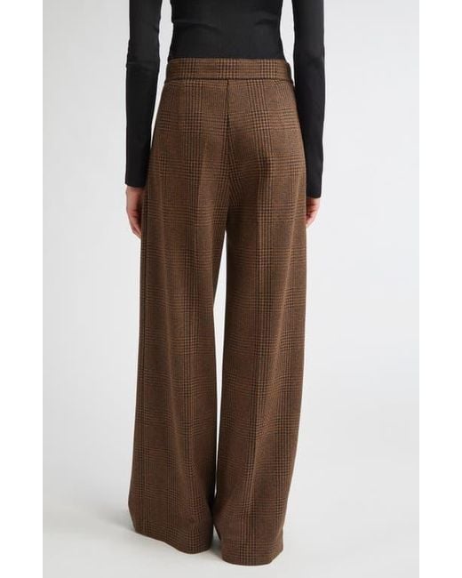 Max Mara Brown Ponza Pleated Houndstooth Check Wide Leg Pants