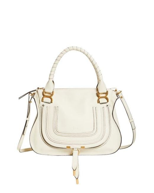 Chloé White Medium Marcie Calfskin Leather Satchel