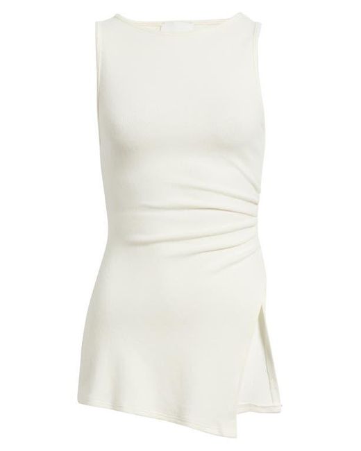 Reformation White Walker Side Ruched Knit Top