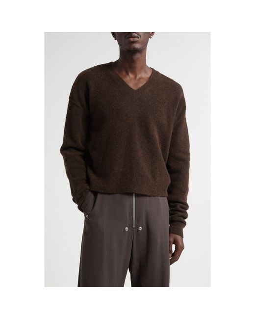 Rick Owens Brown Tommy Alpaca & Wool Blend V-Neck Sweater for men