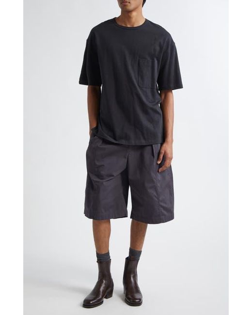 Lemaire Black Maxi Pleated Bermuda Shorts for men