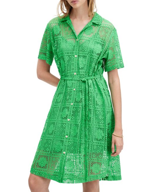 AllSaints Green Athea Embroidery Shirtdress