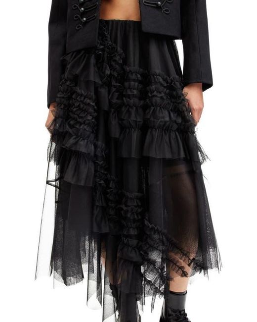 AllSaints Black Jen Asymmetric Hem Tulle Skirt