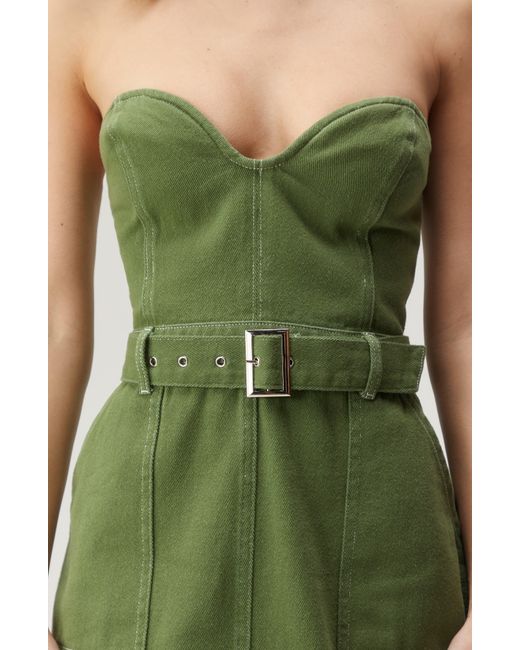 Nasty Gal Green Strapless Belted Twill Minidress