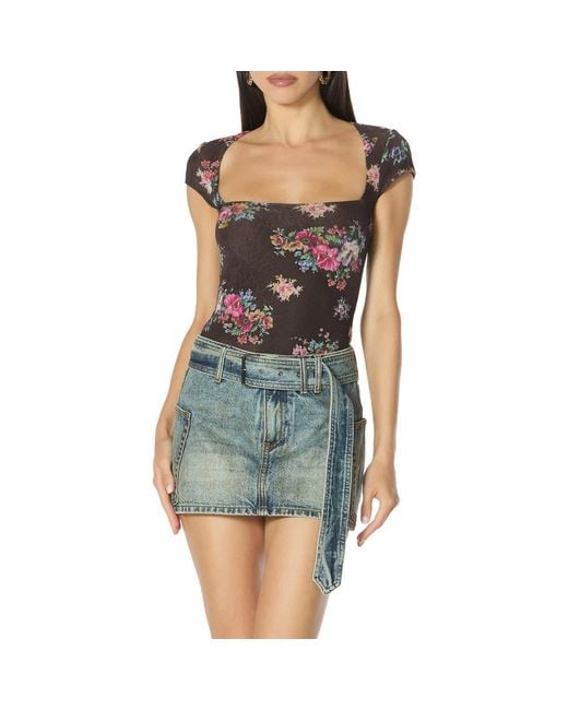 AFRM Blue Square Neck Cap Sleeve Top