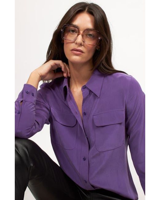 Equipment Purple Signature Slim Fit Silk Button-Up Shirt