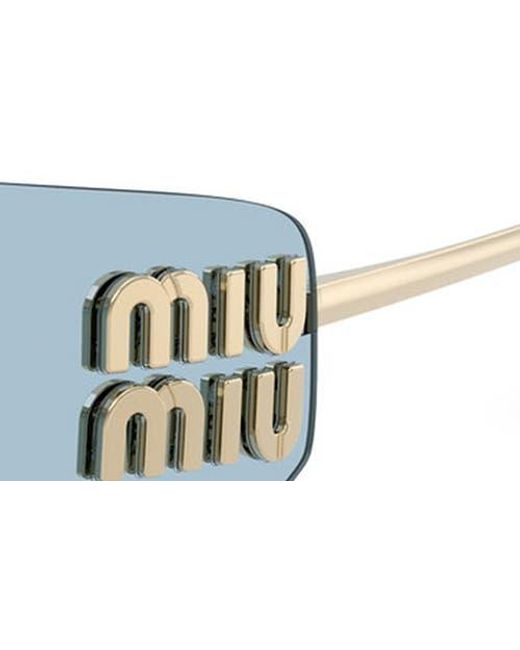 Miu Miu Blue 75Mm Oversize Rectangular Wrap Sunglasses
