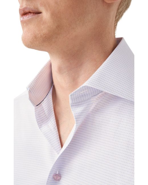 Eton of Sweden White Slim Fit Microcheck Organic Cotton Dress Shirt for men