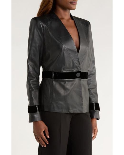 Emporio Armani Black Velvet Trim Leather Blazer