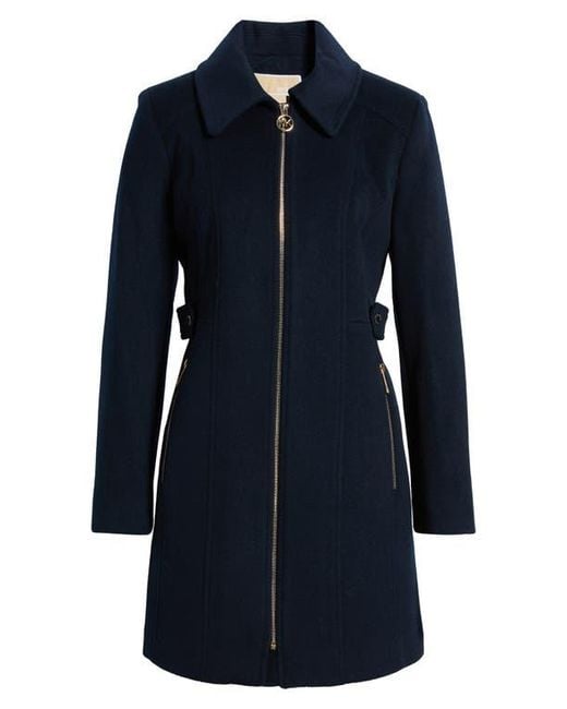 Michael Kors Blue Front Zip Wool Blend Coat