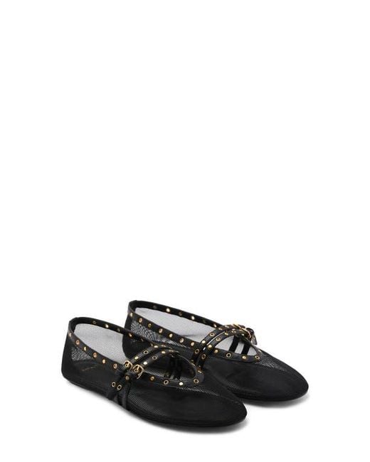 Mango Black Studded Buckle Strap Mesh Ballet Flat